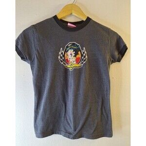 Vtg 2004 WISH Betty Boop Baby Tee Women's Juniors Small Y2K Biker Grunge Moto